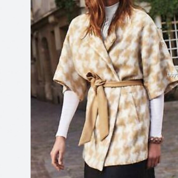Anthropologie Elevenses Houndstooth Wrap Coat Career Preppy Academia - Picture 1 of 11
